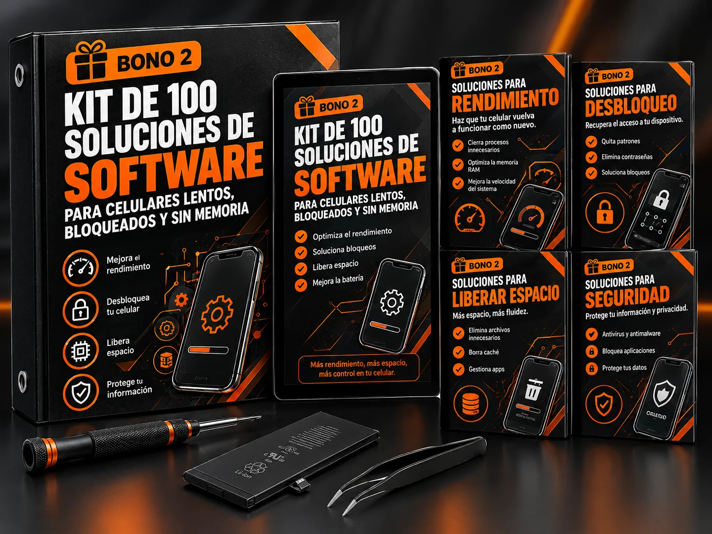 Mockup del Bono 2: Kit de 100 soluciones de software para celulares