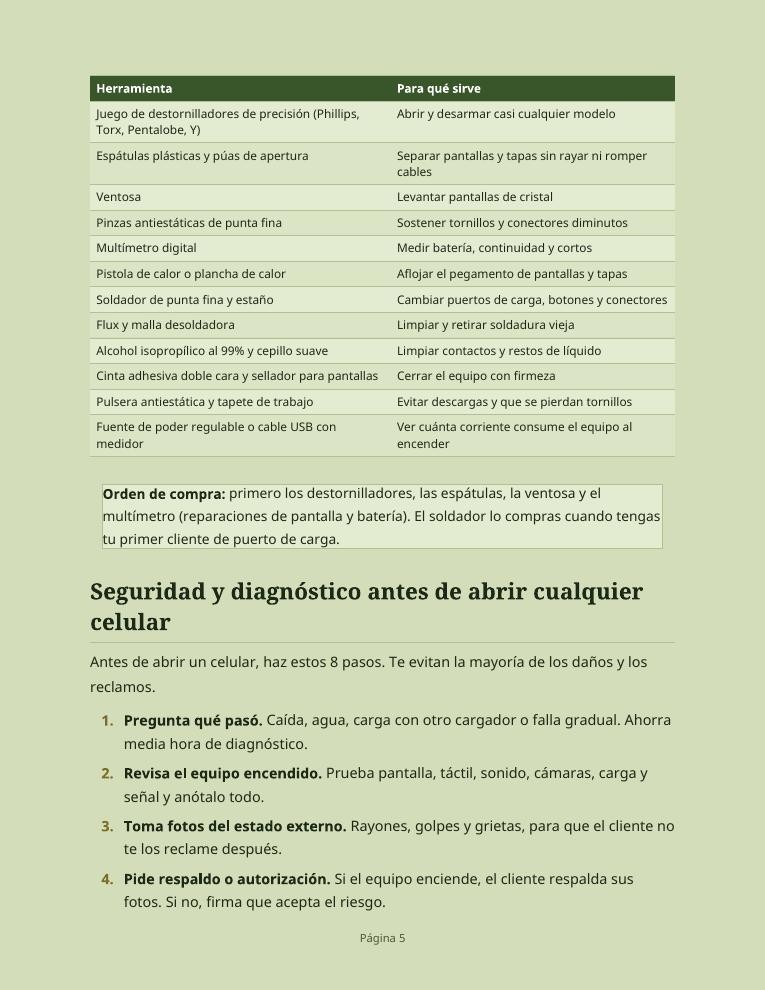 Contenido real del manual: Herramientas, seguridad y diagnóstico